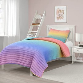 Lush Decor Rainbow Ombre Quilt Rainbow/Turquoise 2Pc Set Twin/Twinxl