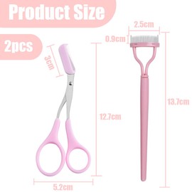 JchEnye 2er-Set Kombinationsbürste, einschließlich Wimpern-Kamm und Augenbrauen-Schere, Edelstahl-Augenbrauen-Schneider mit Kamm, und EIN Werkzeug zum Auftragen von Augenbrauen und Mascara. (Rosa)
