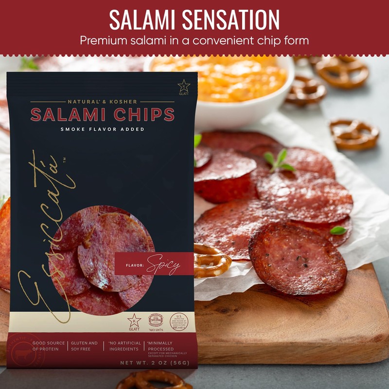 Meats Kosher Salami Chips - Sliced Sausage, Charcuterie Meat -