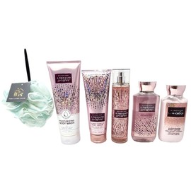 Fawn Over Finds 9pc Spa Gift Bundle with Moisturizing Wash - Fragrance Mist - Shower Gel - Body Lotion - Body Cream - Shower Loofah - Cello Bag - Ribbon - Gift Tag (Thousand Wishes)