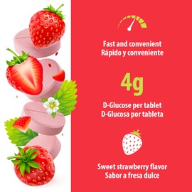 Dex4 Glucose Tablets, Fast Acting Glucose, 4g Pre-Measured Glucose per Tablet, Fat-Free, Gluten-Free, Strawberry, 50 Count Bottle