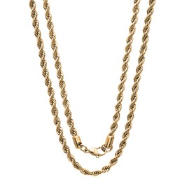 Savlano 2mm-5mm Stainless Steel Gold Color Rope Twist Necklace Chain For Men & Women Comes in 16-30 inches With a Gift Box (20, 4mm)