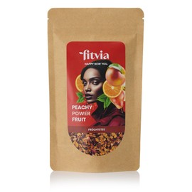 fitvia Fruit Tea "Peachy Power Fruit": Loose Tea, Hibiscus, Peach, Goji Berries & Saforblüten - Real Fruit Pieces, No Added Sugar, 100 g