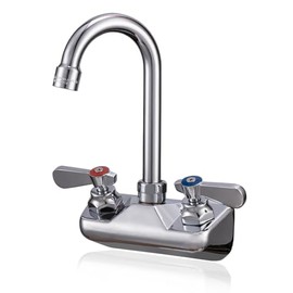 Commercial Sink Faucet Wall Mount 4" Center Hand Sink Faucet - 3-1/2" Gooseneck Spout, Dual Lever Handles for Commercial Kitchen, Laundry/Utility Room, Restaurant | Brass Body, Ceramic Valve