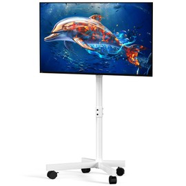 Mobile TV Cart Rolling TV Stand for 23-60 Inch LCD LED OLED Flat Curved Screens up to 88 lbs, Height Adjustable Portable TV Cart with Locking Wheels, Outdoor TV Stand Mount, Max VESA 400x400mm, White