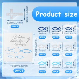 Pack of 117 Confirmation Decoration, 20 Blue Fish Napkins + 72 Wooden Fish Decoration 'schön, Dass Du Da Bist!' 1 Communion Tablecloth, Confirmation Table Decoration, Table Decoration, Napkins