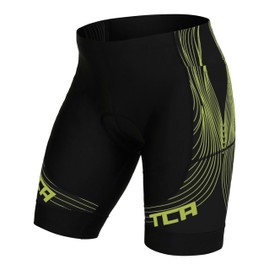 TCA Men's Slipstream Padded Cycling Shorts, Quick Dry, Breathable and Anti-Slip with Back Zipped Pocket Mens Cycling Shorts - Black/Yellow, XXL