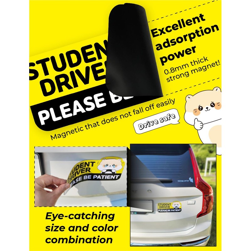 Student Driver Car Magnet Cute Hamster - Weather - Resistant