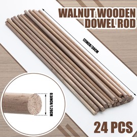 Wenqik Wooden Dowel Rods Walnut Dowel Rod Sticks for Crafts Round Unfinished Wood for Crafting Woodworking Building Material(24 Pcs,1/2 x 12 Inch)
