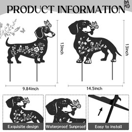 LIRAVENO Dachshund Garden Stakes Decorations - 2 Pcs Metal Dog Lover Statues Set Decor for Yard Black Butterfly Gifts Silhouette Lawn Ornaments Outdoor Cute Art Flowers Patio Signs Animals Sculpture