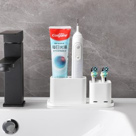 Gsocel Aufsteckbürsten Halter,Zahnbürstenhalter Elektrische Zahnbürste für Aufbewahrung 4 Zahnbürstenkopf und 2 Zahnpastahalter ABS,Weiß