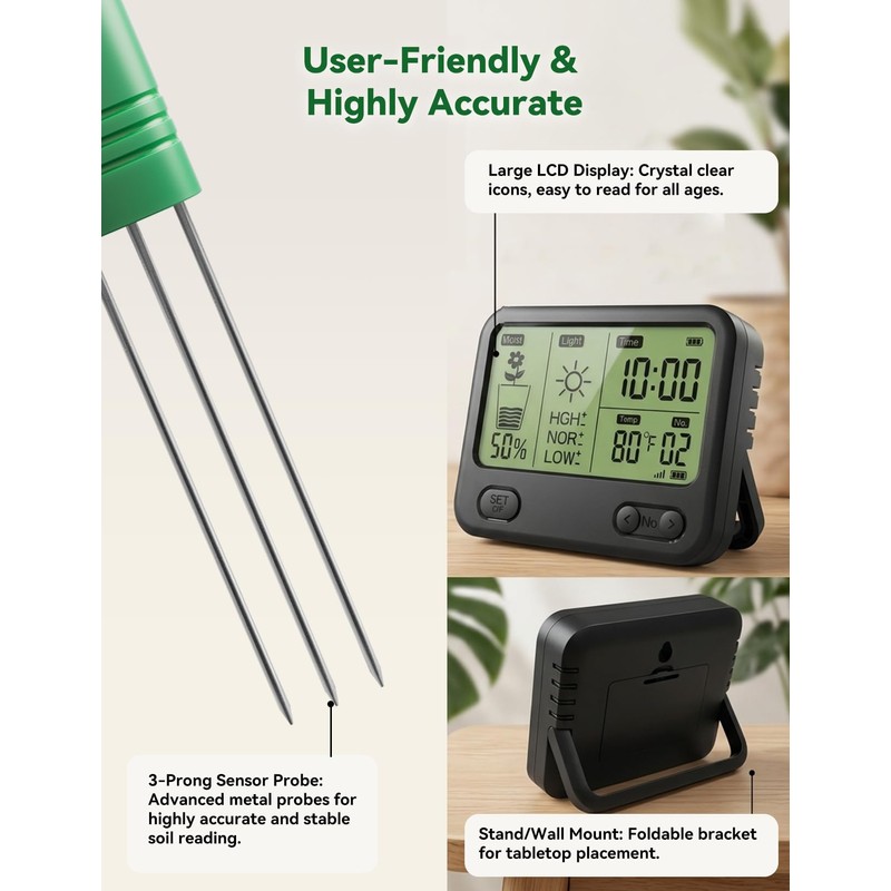 Nexuslab Wireless Soil Moisture Meter with LCD Receiver – 3‑Probe