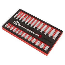 Sealey AK66721 27pc 1/4"Sq Drive Ratchet Wrench & Socket Set