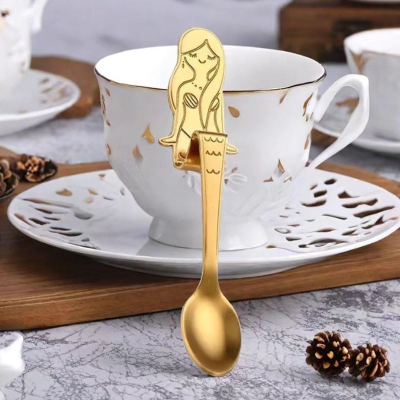 LATRAT Set of 4 Mermaid Coffee Spoons, Stainless Steel Spoons,