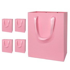 MOXARYSU 5 Pcs Medium Pink Gift Bags: 8x5x10 Inches Gift bags With Handles Party Favor Bags For Party,Birthday,Baby Shower,Wedding（Pink, No Tissue Paper）