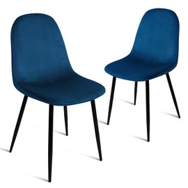 CangLong Modern Velvet Chairs with Metal Legs for Living, Bedroom, Restaurant, Dining Room, Set of 2, Dark Blue