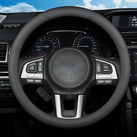 SZYUCHEN Steering Wheel Cover for Subaru Crosstrek Outback Forester Ascent Impreza WRX Legacy BRZ Tribeca Sport Hybrid Touring Limited LX Car Interior Accessories, 2024 Black Leather 14.5-15 inch