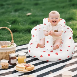 Momsnug Blow Up Seat for Baby, Inflatable Baby Chair 3 Months & Up, Chair for Babies Sitting Up with Built in Pump (Strawberries)