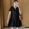 Women's Cute Relaxed Fit V-Neck Short Sleeve Everyday Maternity Dress Summer Black/2XL