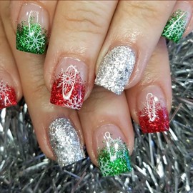 Press on Nails Christmas Acrylic Glossy Full Cover Winter Square False Nails with Xmas Designs Artificial Short Length Square Christmas Fake Nails Glue Stick ons Fingernails for Women Girls(C698)