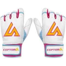 CEPTORS South Beach Batting Gloves Long Cuff- Premium Nappa Leather, Handcrafted, Water-Resistant - Durable Professional Baseball Gloves - Youth L-Long Cuff - White/Turq