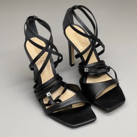 SCHUTZ Bryce Ankle Tie Women's Leather High Heel Strappy Sandal Black Sz 9.5B (N