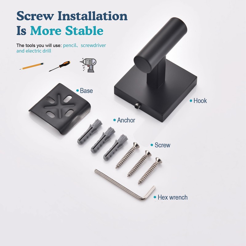 FNRNAOY Matte Black Bathroom Towel Hook, Coat Robe Clothes Hooks