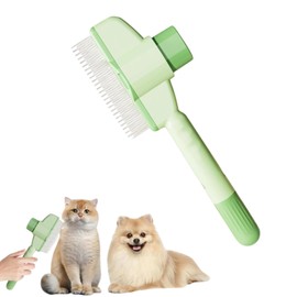 Self-Cleaning Pet Flea Comb Grooming Brush, Cat Hair Brush with Release Button, Pet Grooming Brush for Cats and Dogs, Cat Dog Brush for Massaging and Cleaning Hair (Green)