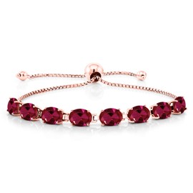 Gem Stone King 18K Rose Gold Plated Silver 7X5MM Oval Gemstone Birthstone 8-Stone Tennis Bracelet For Women | Bollo Bracelet | Fully Adjustable Up to 9 Inch | Easy-On Easy-Off