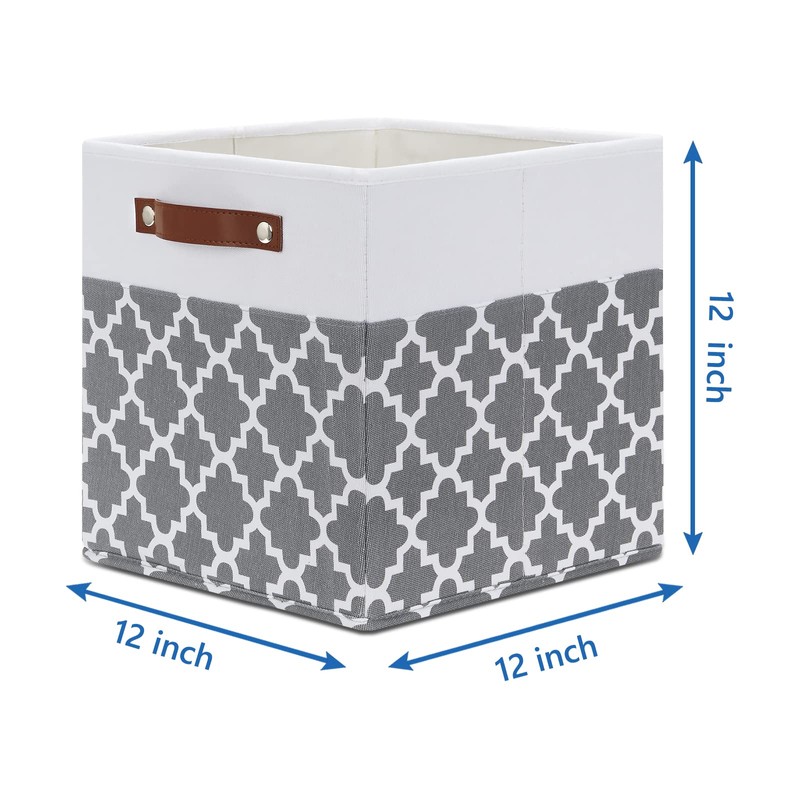 Temary 12x12x12 Fabric Storage Bins 4 Pack with Leather Handle,