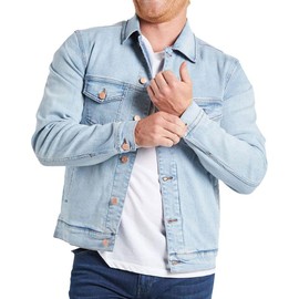 Mugsy Deans Men’s Denim Jacket - Light Wash Casual Jean Jacket for Men - Comfortable 4-Way Stretch Fit - True To Size