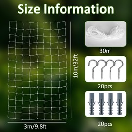 elthmpr Cat Net for Balcony, 10 x 3 m Cat Net, Wire Reinforced with High-Strength Nylon, No Drilling, Cat Net, Balcony Net for Cats with Attachment Rope and Accessories, Cat Protection Net for