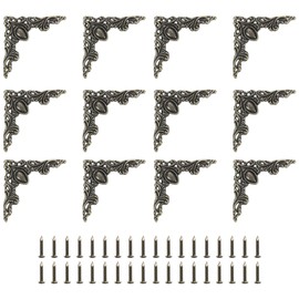 uxcell 12Pcs Vintage Flat Corner Bracket, 2" x 2" Metal Desk Corner Protectors Zinc Alloy Decorative Edge Cover with Mounting Nail for Furniture Jewelry Box Gifts Box, Bronze