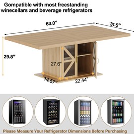 LVB Dining Table for 4-6, Modern Wood Dining Room Table, Farmhouse Rectangular Kitchen Table with Storage & Fridge Space, Large Rustic Eating Dinner Tables for Kitchen, Living Room, Oak, 63 Inch