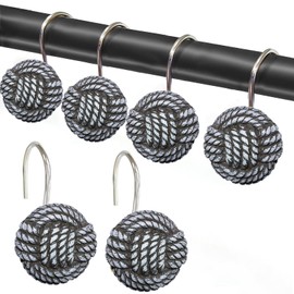 SUPROD 12 Pcs Black Boho Knots Shower Curtain Hooks
