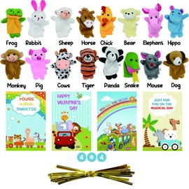 16PCS Plush Animal Finger Puppet Toys Sets, Mini Cartoon Hand Puppets for Kids Boys Girls Talking Story Set, Party Favors for Shows, Valentines Day Classroom Exchange Gift
