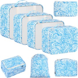 BAGAIL 8 Set Packing Cubes Luggage Packing Organizers for Travel Accessories-Blue paisley