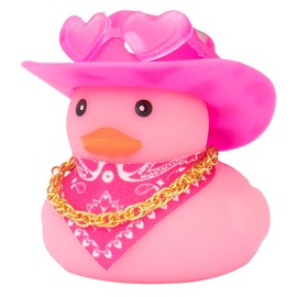 wonuu Car Dashboard West Cowboy Hat Colorful Rubber Ducks Decorations, Rubber Ducky for Car Ornament Cute Duck with Hat, Glasses, Necklace, Scarf (Pink Silver)