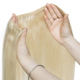 20" One Piece Straight Remy Human Hair Miracle Wire Hair Extensions - Secret Invisible No Clip No Glue - Hairpieces for Women [50cm,70g,#60 Platinum Blonde]