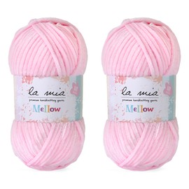 2 Skein La Mia Mellow Velvet Chenille Yarn for Knitting and Crocheting Baby Clothes, Blankets and Accessories, 100% Polyester, 100 gr (3.5 oz) / 115 m (125 Yards), Super Bulky, Pink - 904