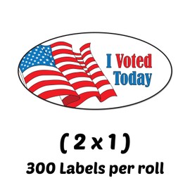 I Voted Today Stickers - (Roll of 300) 2 x 1 Inch Oval American Flag Adhesive Stickers for Polls and Elections in School and City Government