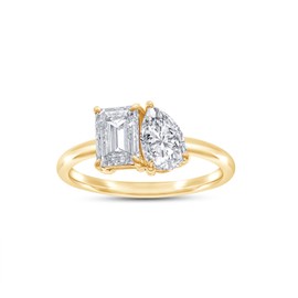 Wishrocks 1 3/4 CT 7X5MM Emerald Shape & 8X5MM Pear Cut Lab Created Moissanite Toi Et Moi 2-Stone Engagement Wedding Ring In 14K Yellow Gold Plated Sterling Silver (VVS1/1.75 Cttw)-5.5