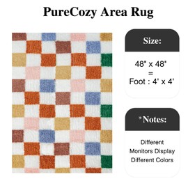 PureCozy Checkered Rug 4x4 for Living Room, Modern Neutral Shag Rug Super Soft Washable Fluffy Rugs Indoor Fuzzy Carpet for Bedroom Home Dorm Aesthetic Decor