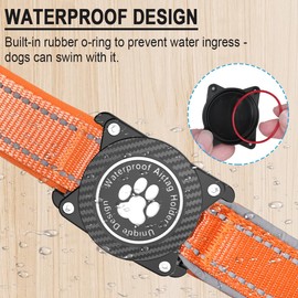 OKVSKO Airtag Dog Collar with Waterproof Air Tag Holder, Luminous Reflective, Soft Padded, Adjustable Nylon Pet Collar for Dogs,Orange, M