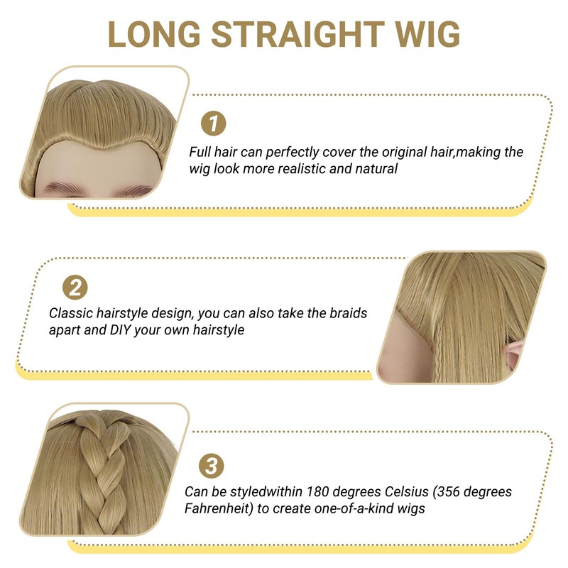 Long Blonde Straight Wig with Elf Ears for Men Costume