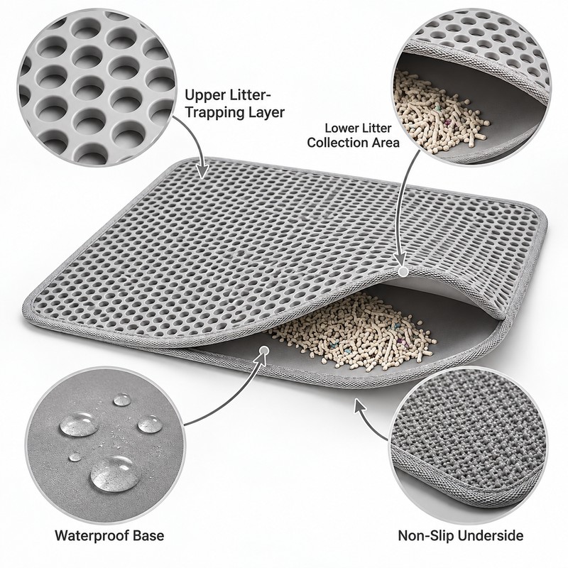 Double-Layer Cat Litter Mat for Indoor Cats – Waterproof Non-Slip