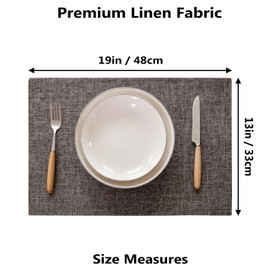 Demetex Placemats Table Mats Set of 6 Heat Resistant Washable Cloth Place Mats for Dining Table Holiday, Dark Grey