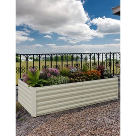 GarveeLife 8x4x2 ft Galvanized Raised Garden Bed, Deep Root Planter Box for Vegetables, Flowers, Herbs- Large Metal Raised Garden Bed Kit Outdoor, Beige
