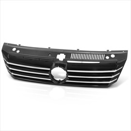 Factory Style Horizontal Slats Front Bumper Grille Grill w/Badge Slot Compatible with 12-15 VW Passat,Painted Black