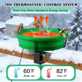 HRAYLTOP Deck Mounted Heated Bird Bath for Outdoors for Winter, 75W Heated Bird Baths with Detachable Power Cord,Thermostatic Control Available All Seasons for Garden Yard Patio Lawn（Green）